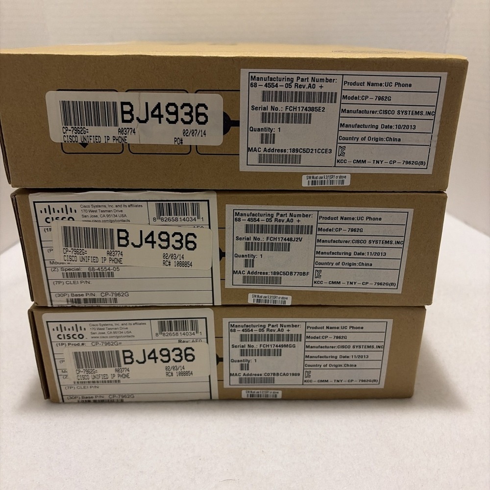 Lot of 3 Cisco CP-7962G Unified IP VOIP Business Phone - Dark Gray 6 Line